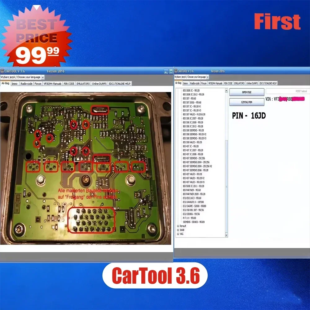 CarTool 3.6 Windows 7/10/11 Совместимое программное обеспечение для Immo Инструмент для сброса автомобилей с подушкой безопасности
CarTool 3.6 Windows 7/10/11 Совместимое программное обеспечение для Immo Инструмент для сброса автомобилей с подушкой безопасности