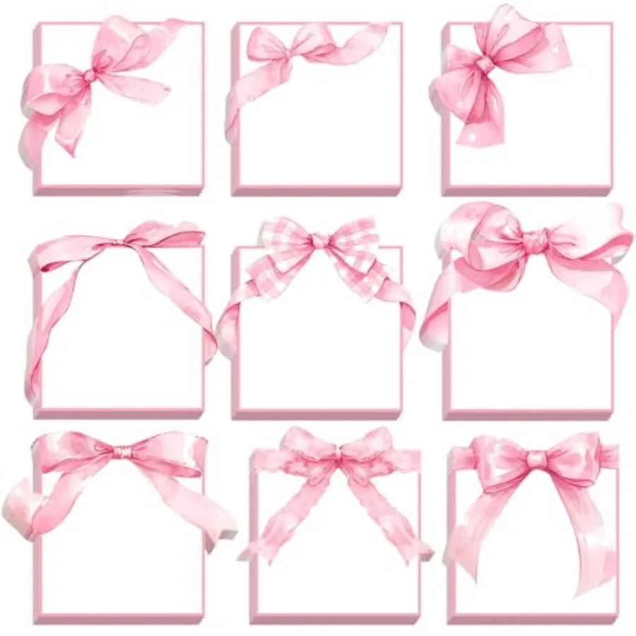 9 Pcs Bow Notepads Sticky Notes Coquette Party Favors 3" x 3" Watercolor Cute Sticky Notebook Pads Ribbon Self Stick Memo Pads
9 Pcs Bow Notepads Sticky Notes Coquette Party Favors 3" x 3" Watercolor Cute Sticky Notebook Pads Ribbon Self Stick Memo Pads