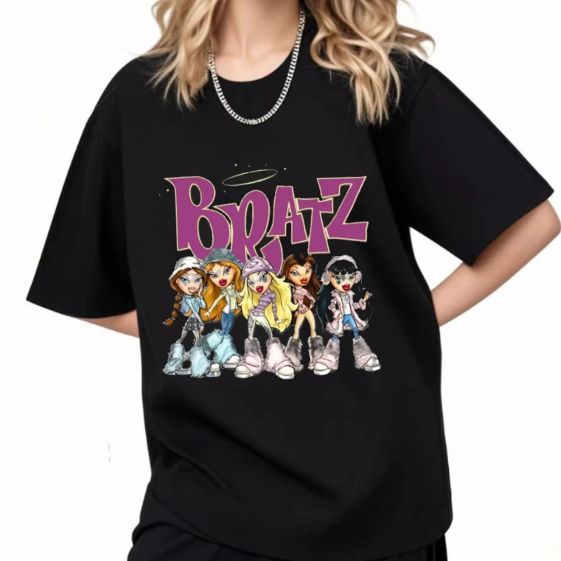 Женская футболка Bratz с коротким рукавом, повседневная футболка большого размера, футболки в стиле Харадзюку, одежда для мужчин и женщин, топы, милая одежда больших размеров
Женская футболка Bratz с коротким рукавом, повседневная футболка большого размера, футболки в стиле Харадзюку, одежда для мужчин и женщин, топы, милая одежда больших размеров