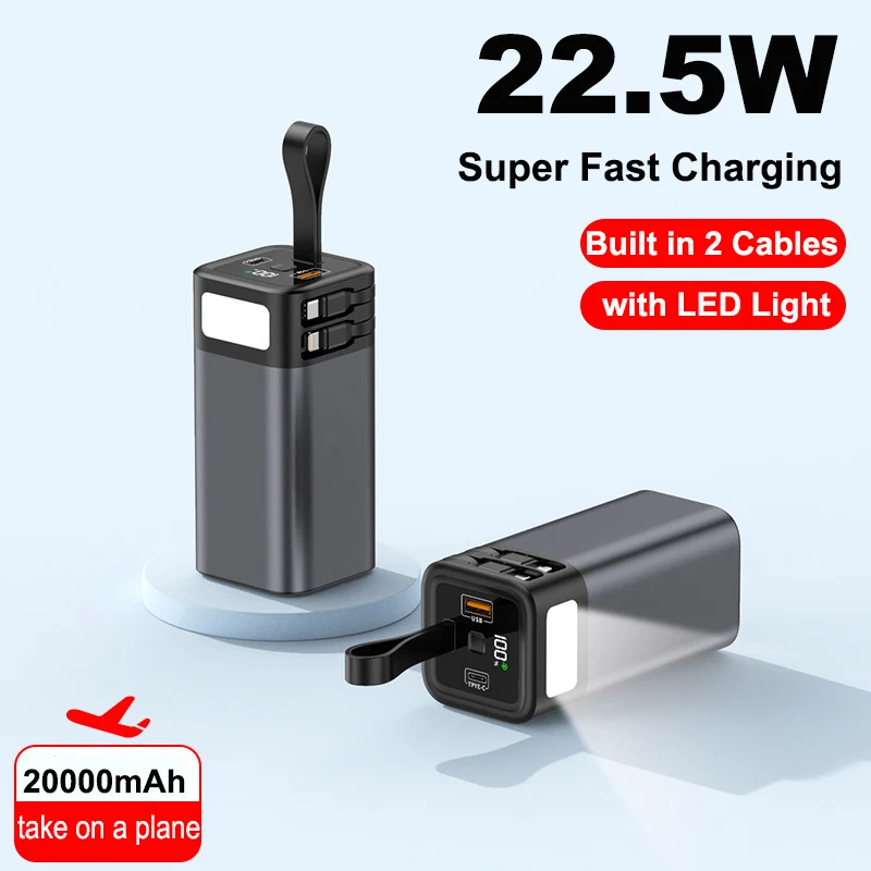 Power Bank 20000mAh Built in Cable 22.5W Fast Charger Powerbank External Battery Pack for iPhone Samsung Huawei Xiaomi Poverbank
Power Bank 20000mAh Built in Cable 22.5W Fast Charger Powerbank External Battery Pack for iPhone Samsung Huawei Xiaomi Poverbank