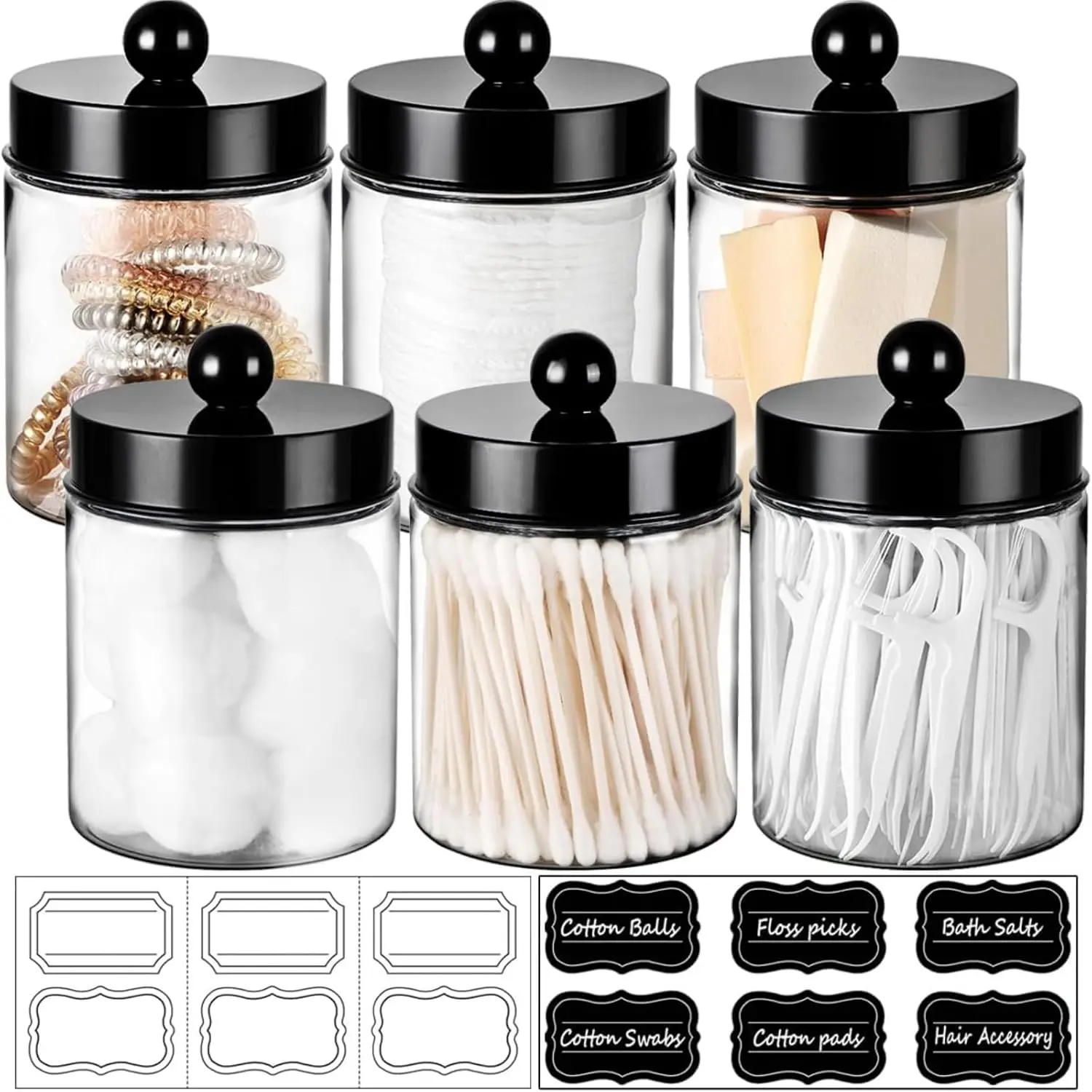Apothecary Jars Set for Bathroom Vanity Storage - Countertop Organizer with Lids for Qtips Cotton Swabs Makeup Sponges Flossers
Apothecary Jars Set for Bathroom Vanity Storage - Countertop Organizer with Lids for Qtips Cotton Swabs Makeup Sponges Flossers