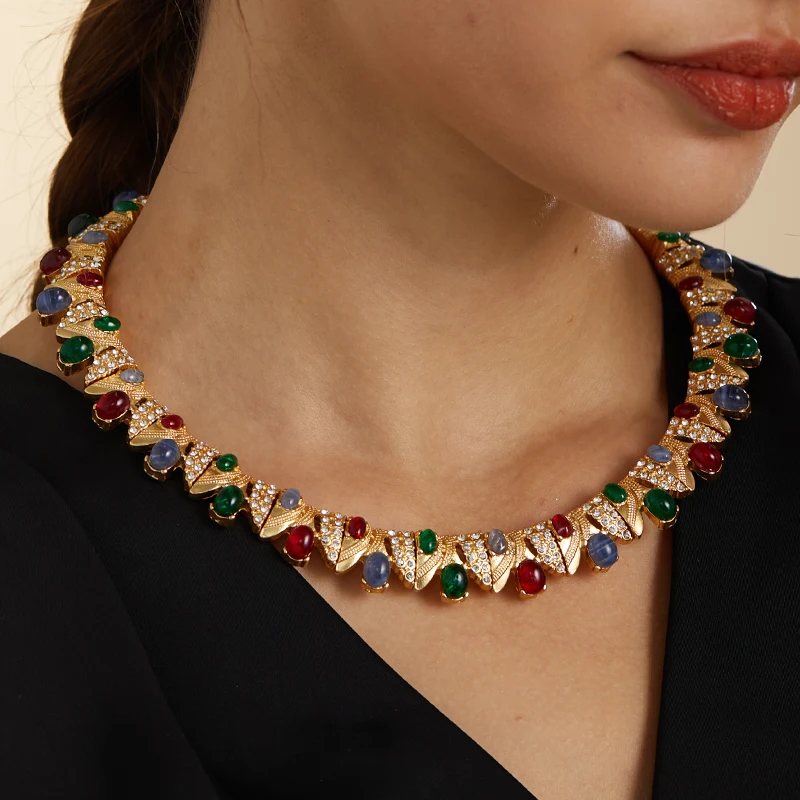 Vintage Gold Color Rhinestone Choker Necklace Colorful Glaze Jewelry and Accessories For Woman Trends Luxury Designer Christmas
Vintage Gold Color Rhinestone Choker Necklace Colorful Glaze Jewelry and Accessories For Woman Trends Luxury Designer Christmas
