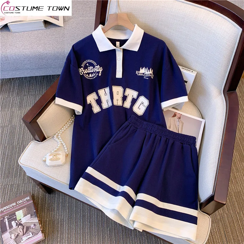Summer new fashion set casual sports loose polo collar top+shorts fashion two-piece set
Summer new fashion set casual sports loose polo collar top+shorts fashion two-piece set