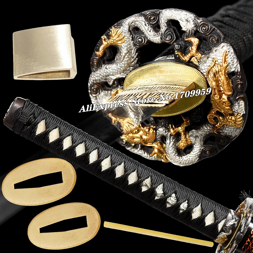 High-Grade Japanese Sword Set Fittings Katana Tsuka Brass Dragon Tsuba+Real Ray Skin Handle+Menuki+Fuchi+Kashira+Habaki+Seppa
High-Grade Japanese Sword Set Fittings Katana Tsuka Brass Dragon Tsuba+Real Ray Skin Handle+Menuki+Fuchi+Kashira+Habaki+Seppa