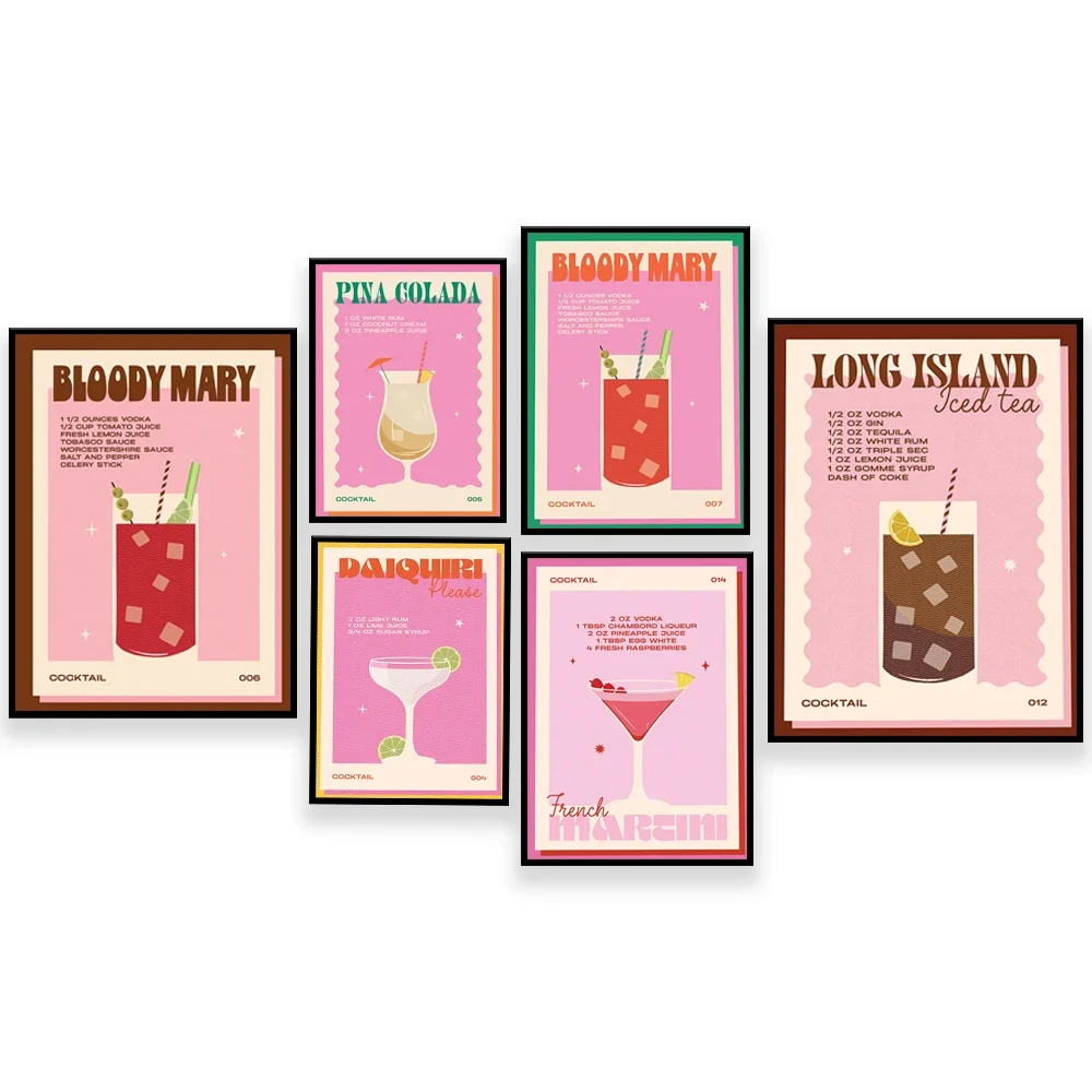 French vintage cocktail Martini, Long Island Iced Tea, Bloody Mary, Pina Colada, Daiquiri Illustration Bar Colored Alcohol Poste
French vintage cocktail Martini, Long Island Iced Tea, Bloody Mary, Pina Colada, Daiquiri Illustration Bar Colored Alcohol Poste