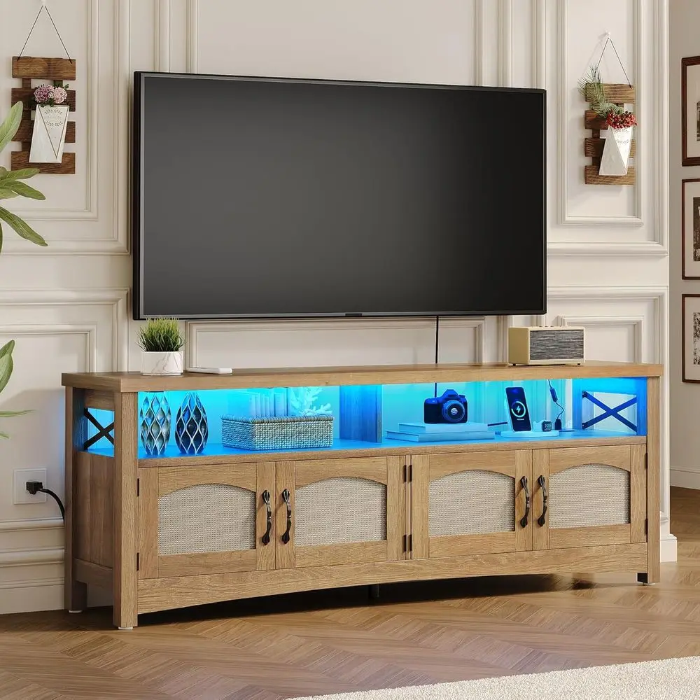 Oak Boho Farmhouse TV Stand with 2 Rattan Cabinets, Large Media Console for TVs up to 65
Oak Boho Farmhouse TV Stand with 2 Rattan Cabinets, Large Media Console for TVs up to 65