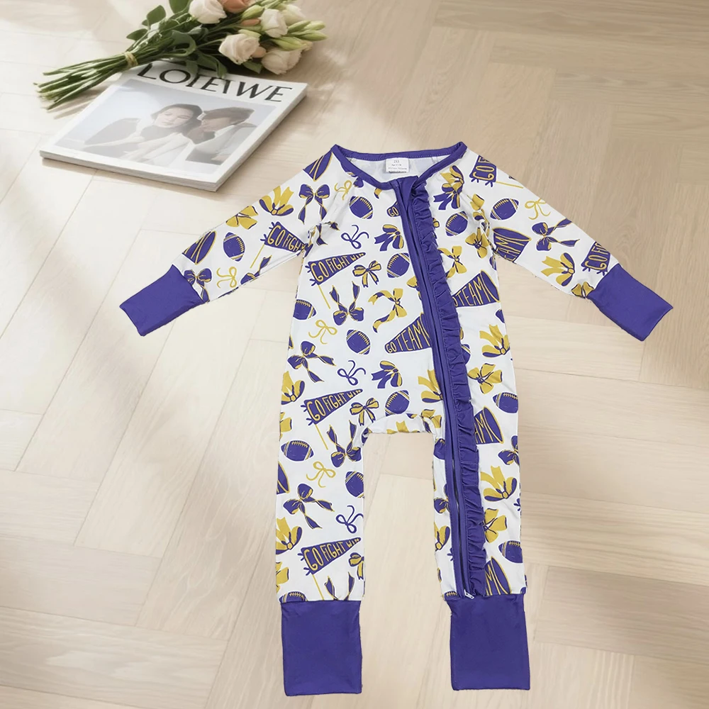 9.30 Baby Winter Rompers Baby Girls Team Purple Bows Footballs Ruffle Zipper Footie Rompers
9.30 Baby Winter Rompers Baby Girls Team Purple Bows Footballs Ruffle Zipper Footie Rompers