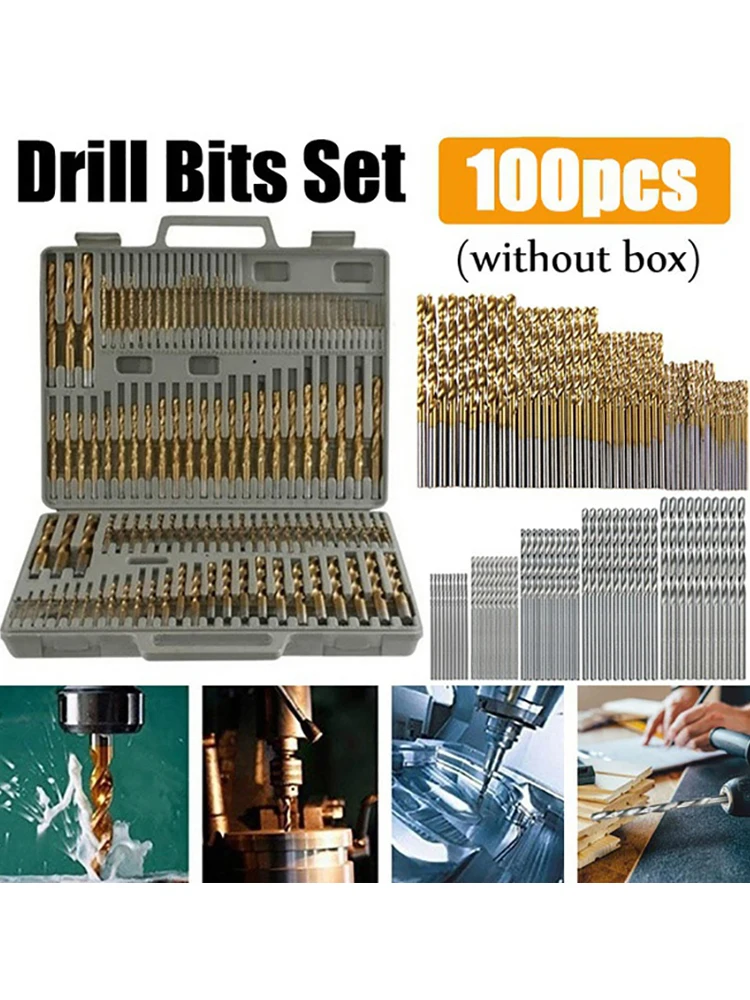 100/50Pcs Titanium Coated Drill Bits HSS High Speed Steel Set Tool Quality Power Tools 1/1.5/2/2.5/3mm