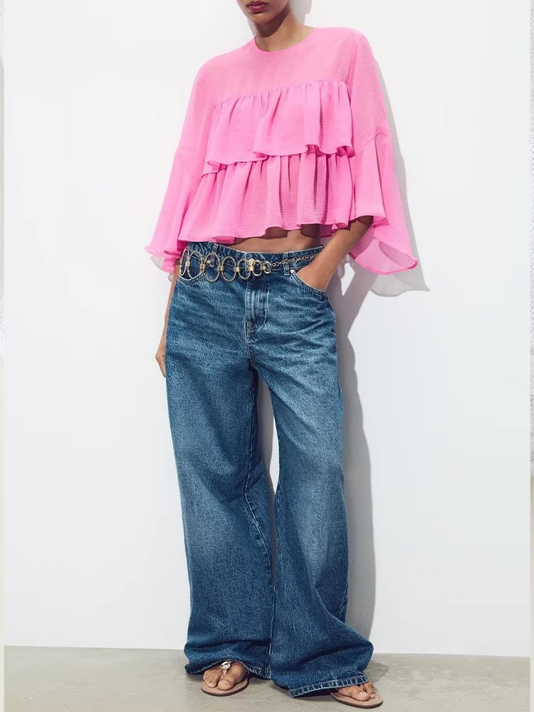 European style new women's fashion versatile temperament layered decoration back split round neck shirt
European style new women's fashion versatile temperament layered decoration back split round neck shirt