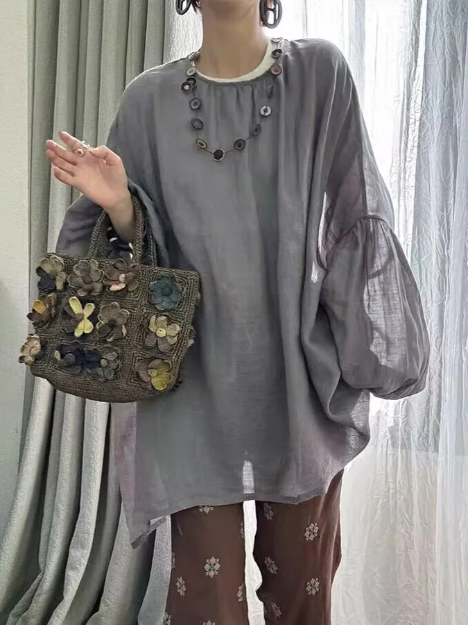 Summer Casual Artistic Loose Fit Sun Protection Shirt Hemp Material Slimming Oversized Cover up Top Women's Fashion
Summer Casual Artistic Loose Fit Sun Protection Shirt Hemp Material Slimming Oversized Cover up Top Women's Fashion