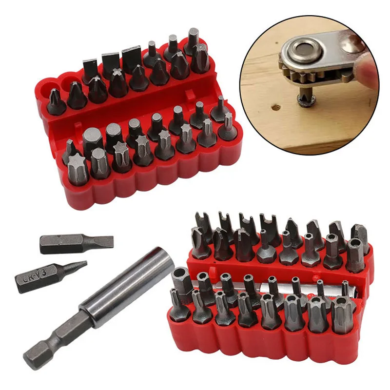 33 piece solid and hollow electric screwdriver bit set includes drill bits and odd shaped bits for versatile projects
33 piece solid and hollow electric screwdriver bit set includes drill bits and odd shaped bits for versatile projects