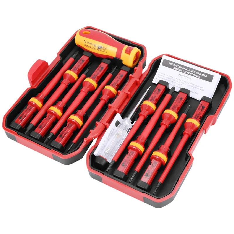 13 Pcs VDE Insulated Screwdriver Set -V High Voltage 1000V Magnetic Slotted Torx Screwdriver Hand Tools
13 Pcs VDE Insulated Screwdriver Set -V High Voltage 1000V Magnetic Slotted Torx Screwdriver Hand Tools