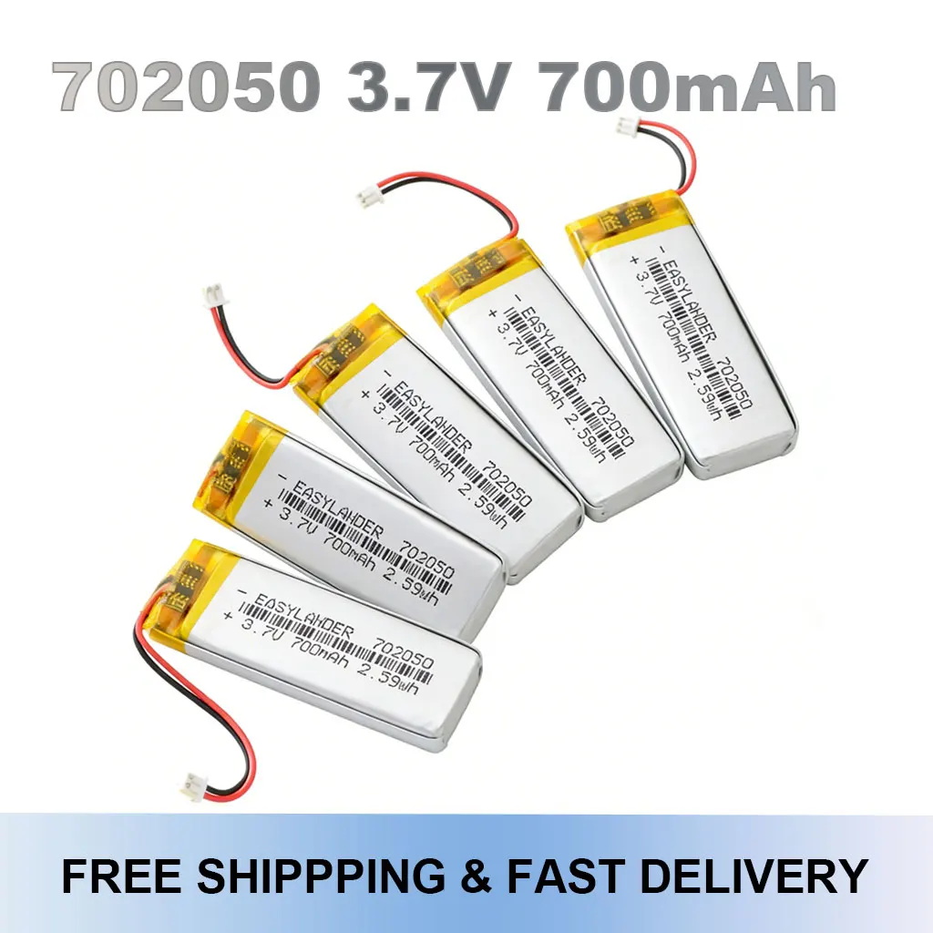 702050 3.7V 700mAh Lithium Polymer Battery with JST 1.25mm 2Pin Connector for PAD DVD Bluetooth Camera MP3 DVR
702050 3.7V 700mAh Lithium Polymer Battery with JST 1.25mm 2Pin Connector for PAD DVD Bluetooth Camera MP3 DVR