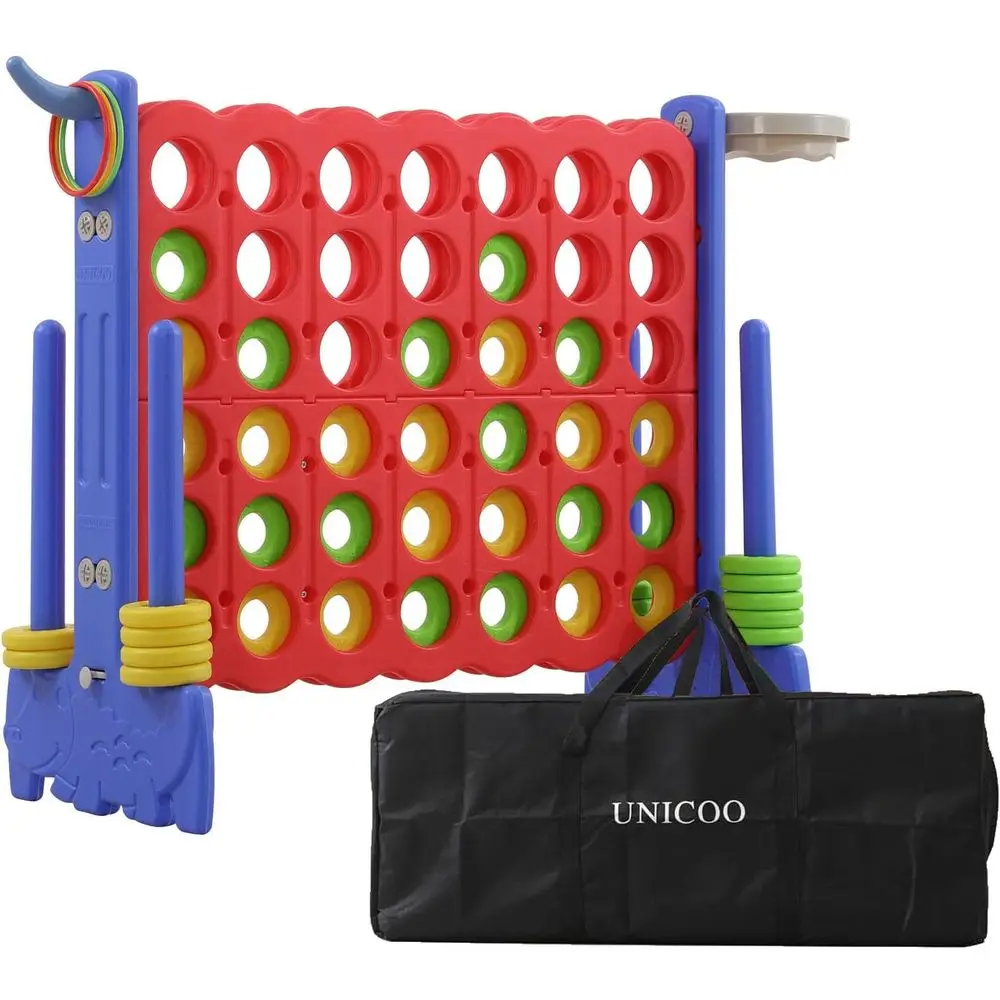4-in-a-Row Game with Carry Bag, 3-in-1 Outdoor Yard Game featuring Basketball, Ring Toss, and 42 Rings for Family Fun
4-in-a-Row Game with Carry Bag, 3-in-1 Outdoor Yard Game featuring Basketball, Ring Toss, and 42 Rings for Family Fun