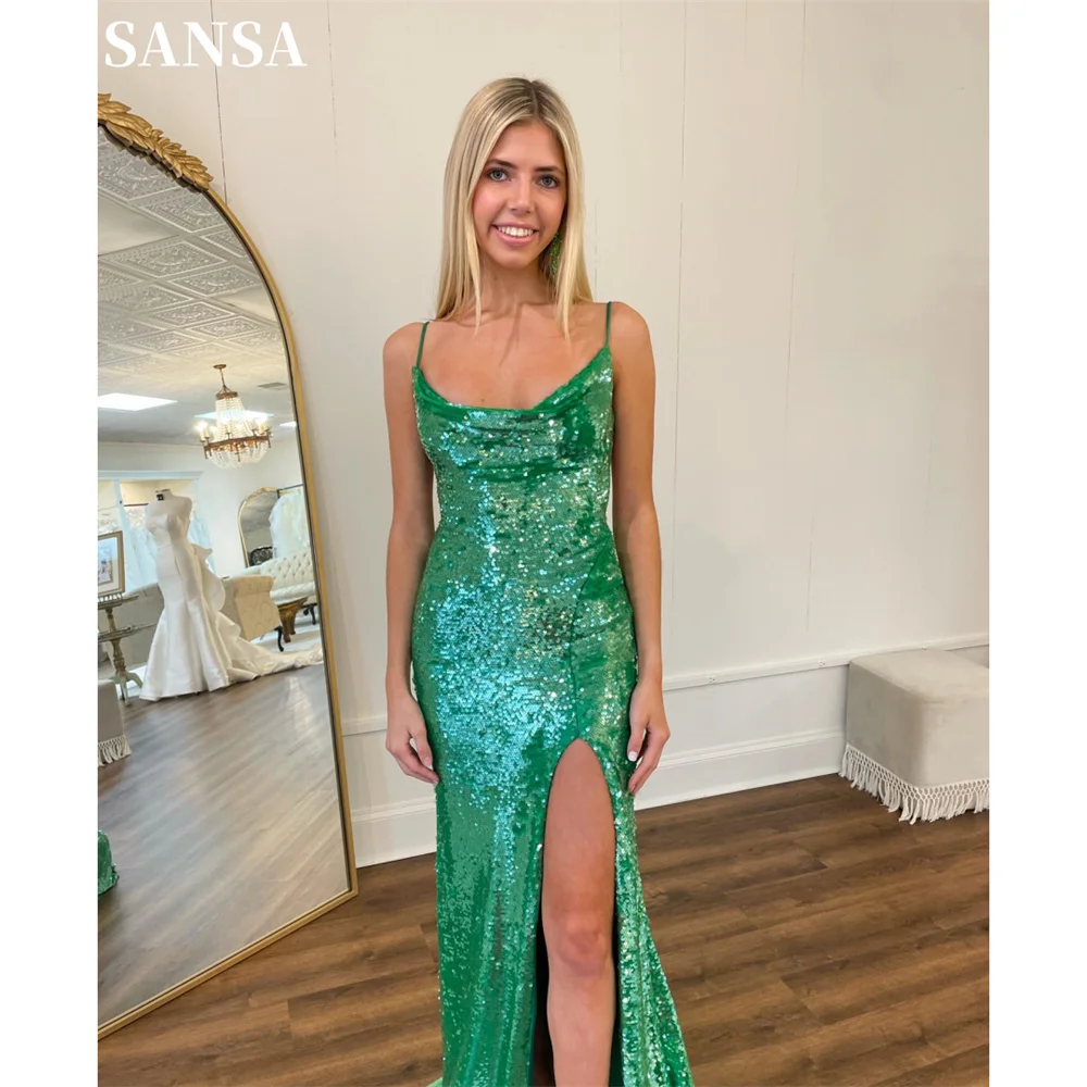 Sansa Elegant Green Sequin Evening Dress Spaghetti Strap Floor-Length Wedding Dresses Side Splite Strapless vestidos de fiesta
Sansa Elegant Green Sequin Evening Dress Spaghetti Strap Floor-Length Wedding Dresses Side Splite Strapless vestidos de fiesta