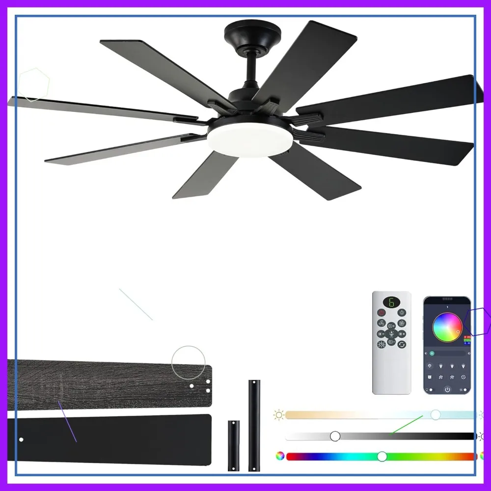 52" Ceiling Fan with Light, Remote, Reversible DC Motor, Dimmable, Noiseless
52" Ceiling Fan with Light, Remote, Reversible DC Motor, Dimmable, Noiseless