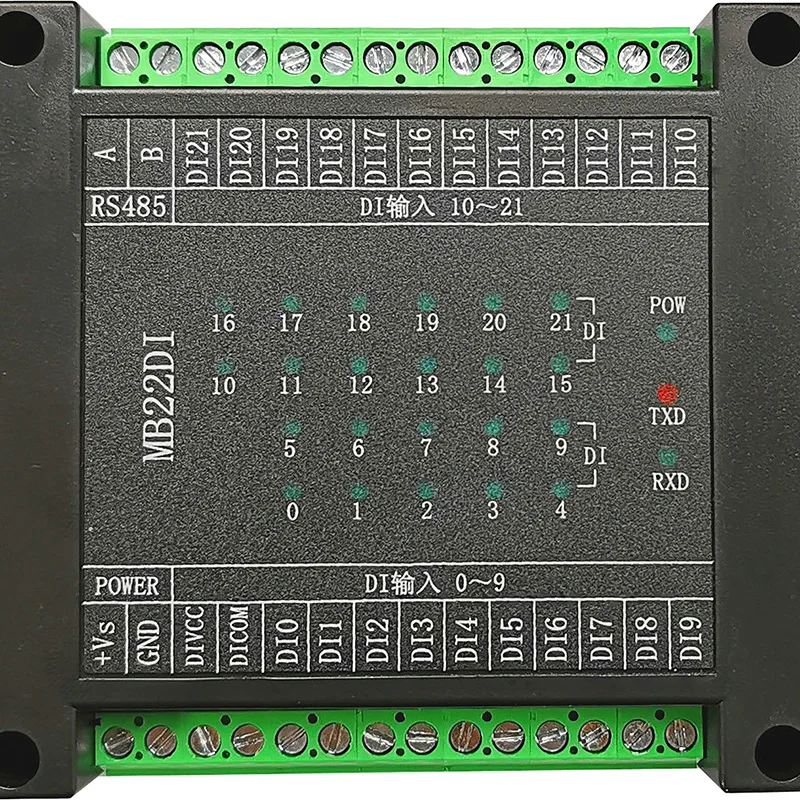 Switch input acquisition module 22-channel open-in isolation acquisition module RS485 MODBUS RTU communication MB22DI
Switch input acquisition module 22-channel open-in isolation acquisition module RS485 MODBUS RTU communication MB22DI