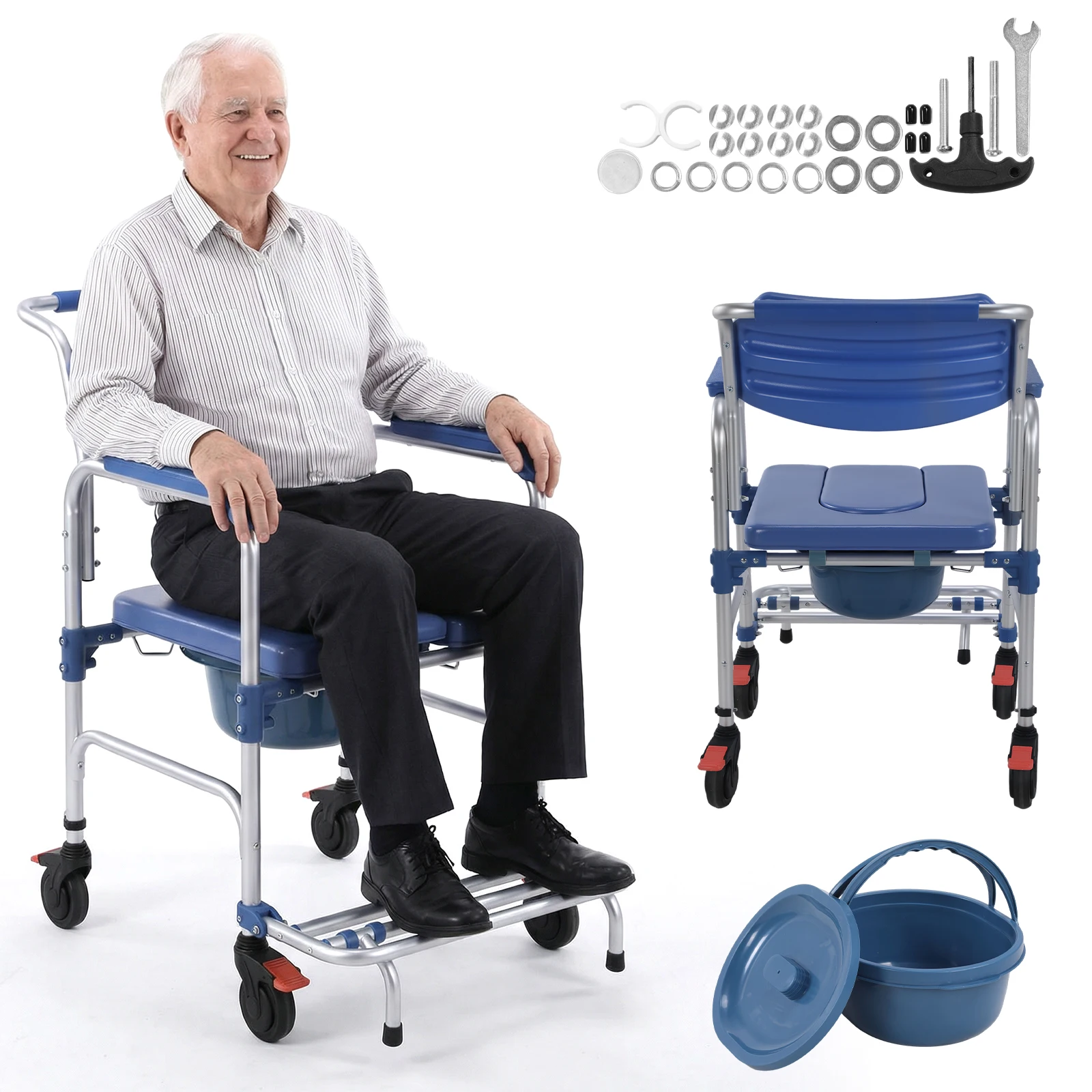 NEW 3 in 1 Shower Commode Chair with Drop Arms Lockable Casters Anti-Tilt Foldable Footrest Holds Up To 330 Lbs Removable Bucket
NEW 3 in 1 Shower Commode Chair with Drop Arms Lockable Casters Anti-Tilt Foldable Footrest Holds Up To 330 Lbs Removable Bucket