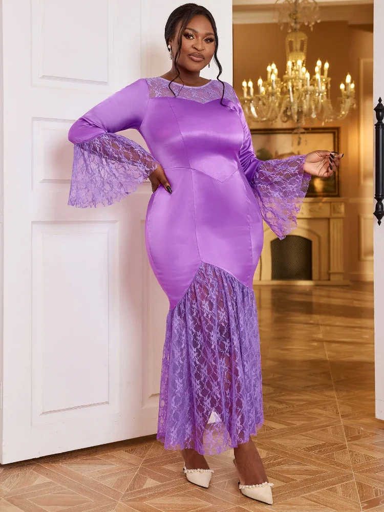 Sexy Bodycon Dresses for Women Lace Patchwork O Neck Long Flare Sleeves Trumpet Shiny Cocktail Party Dinner Prom Evening Gowns
Sexy Bodycon Dresses for Women Lace Patchwork O Neck Long Flare Sleeves Trumpet Shiny Cocktail Party Dinner Prom Evening Gowns