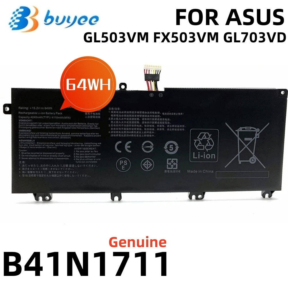 Genuine B41N1711 Laptop Battery For ASUS ROG STRIX GL503VM GL503V GL503VD FX63VM ZX63V GL703GE GL703VD GL703VM Series 15.2V 64wh
Genuine B41N1711 Laptop Battery For ASUS ROG STRIX GL503VM GL503V GL503VD FX63VM ZX63V GL703GE GL703VD GL703VM Series 15.2V 64wh
