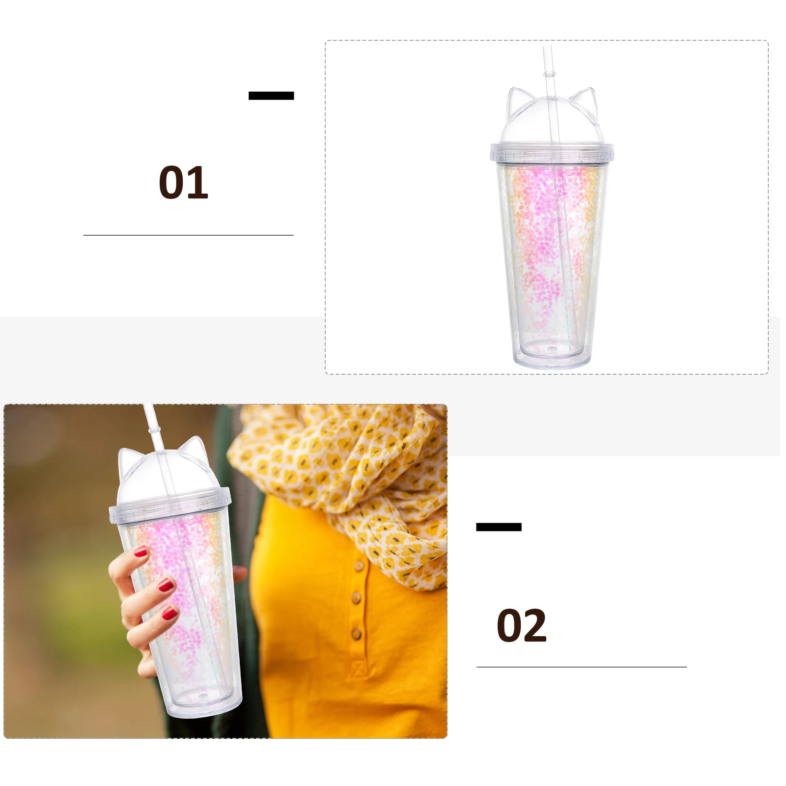 1Pcs Sequin Double Layer Cat Ear Water Bottle 420Ml Plastic Straw Cup Double-Walled Stylish Home Office School Gift
1Pcs Sequin Double Layer Cat Ear Water Bottle 420Ml Plastic Straw Cup Double-Walled Stylish Home Office School Gift