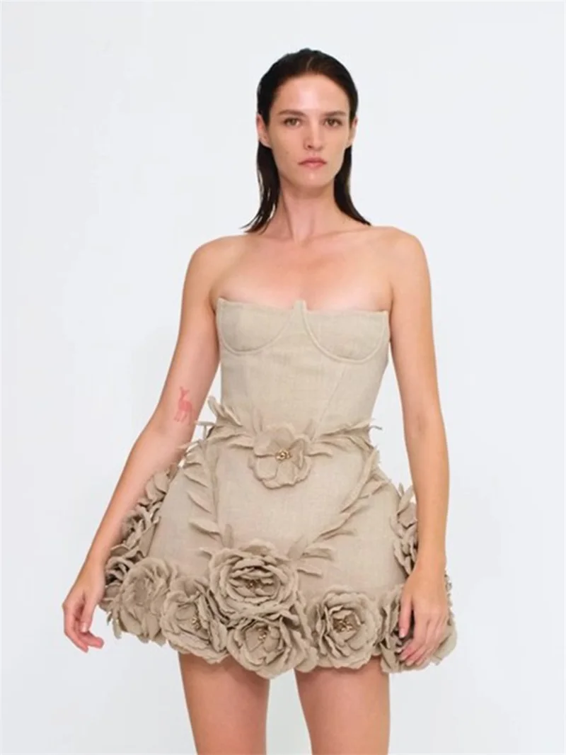 Sexy Strapless Women Prom Dress 3D Flower Sleeveless Short Mini Party Gown Skirt Evening Gown Hot Girl Formal Robe
Sexy Strapless Women Prom Dress 3D Flower Sleeveless Short Mini Party Gown Skirt Evening Gown Hot Girl Formal Robe