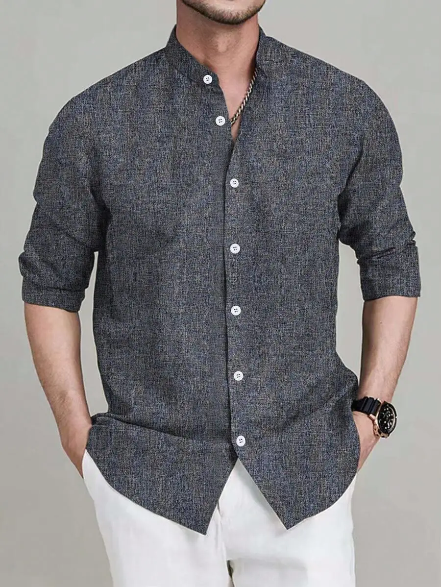 Men's Solid Stand Collar Loose Fit Long Sleeve Casual Shirt - Spring Summer
Men's Solid Stand Collar Loose Fit Long Sleeve Casual Shirt - Spring Summer