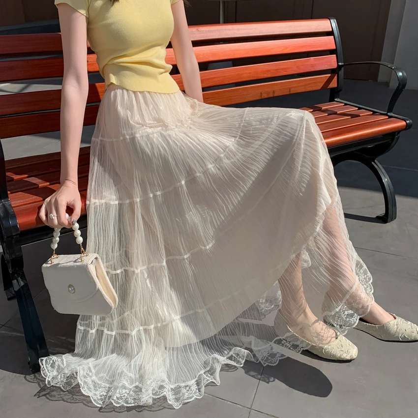 2025 New Spring Summer Women High Waist Slim Long Skirt High Quality Lace Patchwork Flowing Ruffles Big Hem Mesh Tulle Skirt
2025 New Spring Summer Women High Waist Slim Long Skirt High Quality Lace Patchwork Flowing Ruffles Big Hem Mesh Tulle Skirt