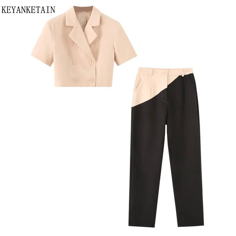 KEYANKETIAN 2025 New Office Lady Double Breasted Short Sleeve Suit Coat Zipper High Waist Contrast Color Casual Pants Two-Piece
KEYANKETIAN 2025 New Office Lady Double Breasted Short Sleeve Suit Coat Zipper High Waist Contrast Color Casual Pants Two-Piece