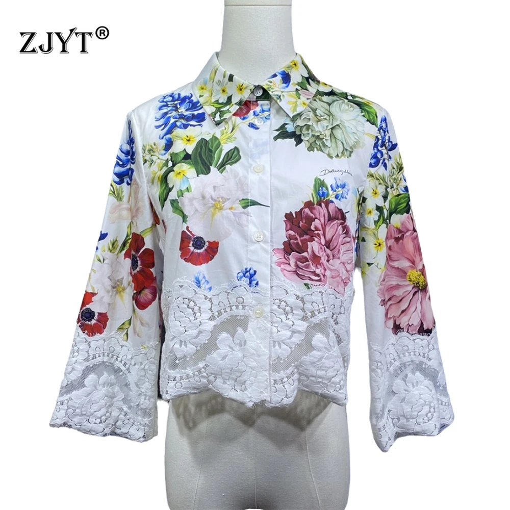 ZJYT 100% Cotton Women Floral Print Blouse Lace Patchwork Three Quarter Sleeves White Shirts Spring Summer Female Tops 2025 New
ZJYT 100% Cotton Women Floral Print Blouse Lace Patchwork Three Quarter Sleeves White Shirts Spring Summer Female Tops 2025 New