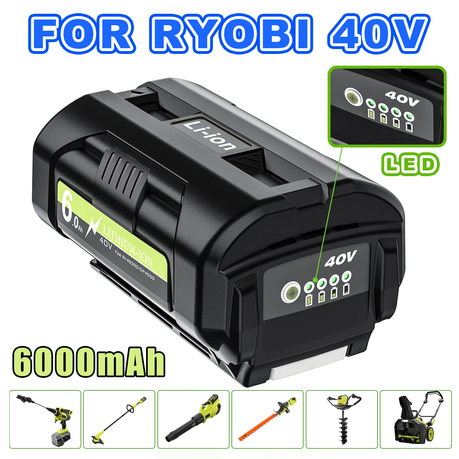 Powtree 6.0Ah 40V Li-Ion Rechargeable Battery For Ryobi RY40502 RY40200 40V Cordless Power Tools Battery OP4050 OP4026 OP40401
Powtree 6.0Ah 40V Li-Ion Rechargeable Battery For Ryobi RY40502 RY40200 40V Cordless Power Tools Battery OP4050 OP4026 OP40401