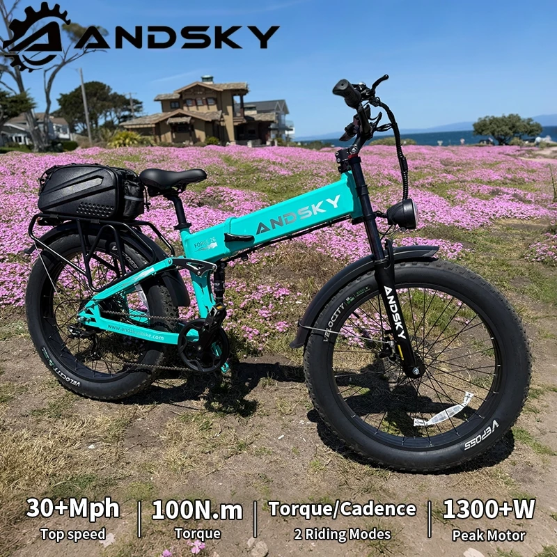 ANDSKY Forge 26 Full-Suspension Foldable Electric Bike 48V 20Ah 28MPH Top Speed 80Miles Long Range 100Nm Torque 26"x4.0" Fat Tire Electric Bicycle with LCD Display 1300W Motor Power E-bike City Commuter Mountain For Adult
ANDSKY Forge 26 Full-Suspension Foldable Electric Bike 48V 20Ah 28MPH Top Speed 80Miles Long Range 100Nm Torque 26"x4.0" Fat Tire Electric Bicycle with LCD Display 1300W Motor Power E-bike City Commuter Mountain For Adult