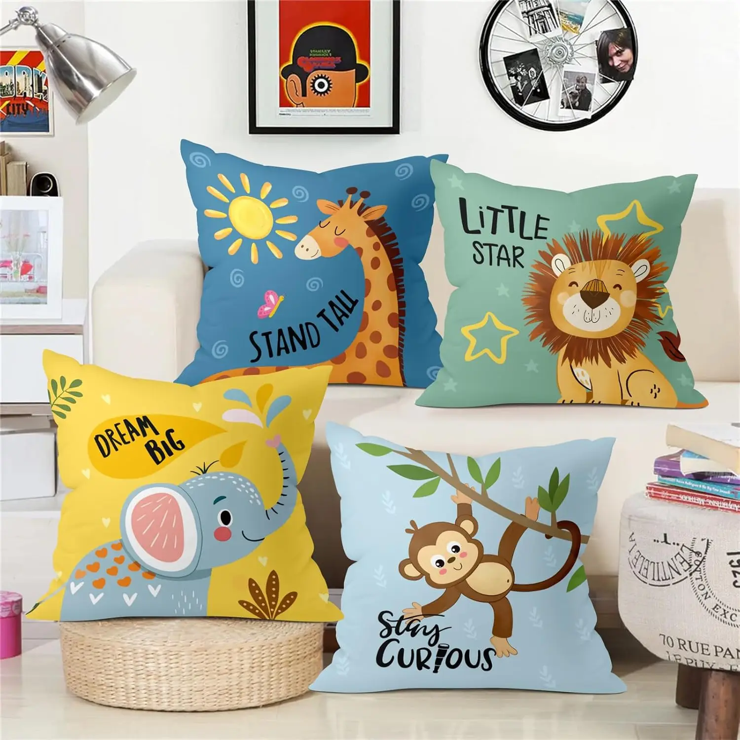 4Pcs Kids Animal Pillow Covers Whimsical Giraffe Monkey Cushion Cases with Positive Quotes for Nursery Playroom Sofa Decoration
4Pcs Kids Animal Pillow Covers Whimsical Giraffe Monkey Cushion Cases with Positive Quotes for Nursery Playroom Sofa Decoration