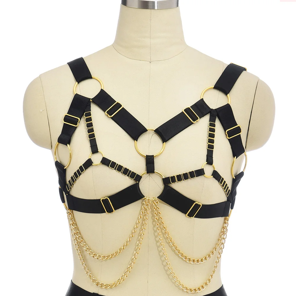 Designer Series Bondage Elastic O-Ring Harness Garter Set Gold Chain Body Harness Lingerie Cage Harness Bra Belt Stocking Garter
Designer Series Bondage Elastic O-Ring Harness Garter Set Gold Chain Body Harness Lingerie Cage Harness Bra Belt Stocking Garter