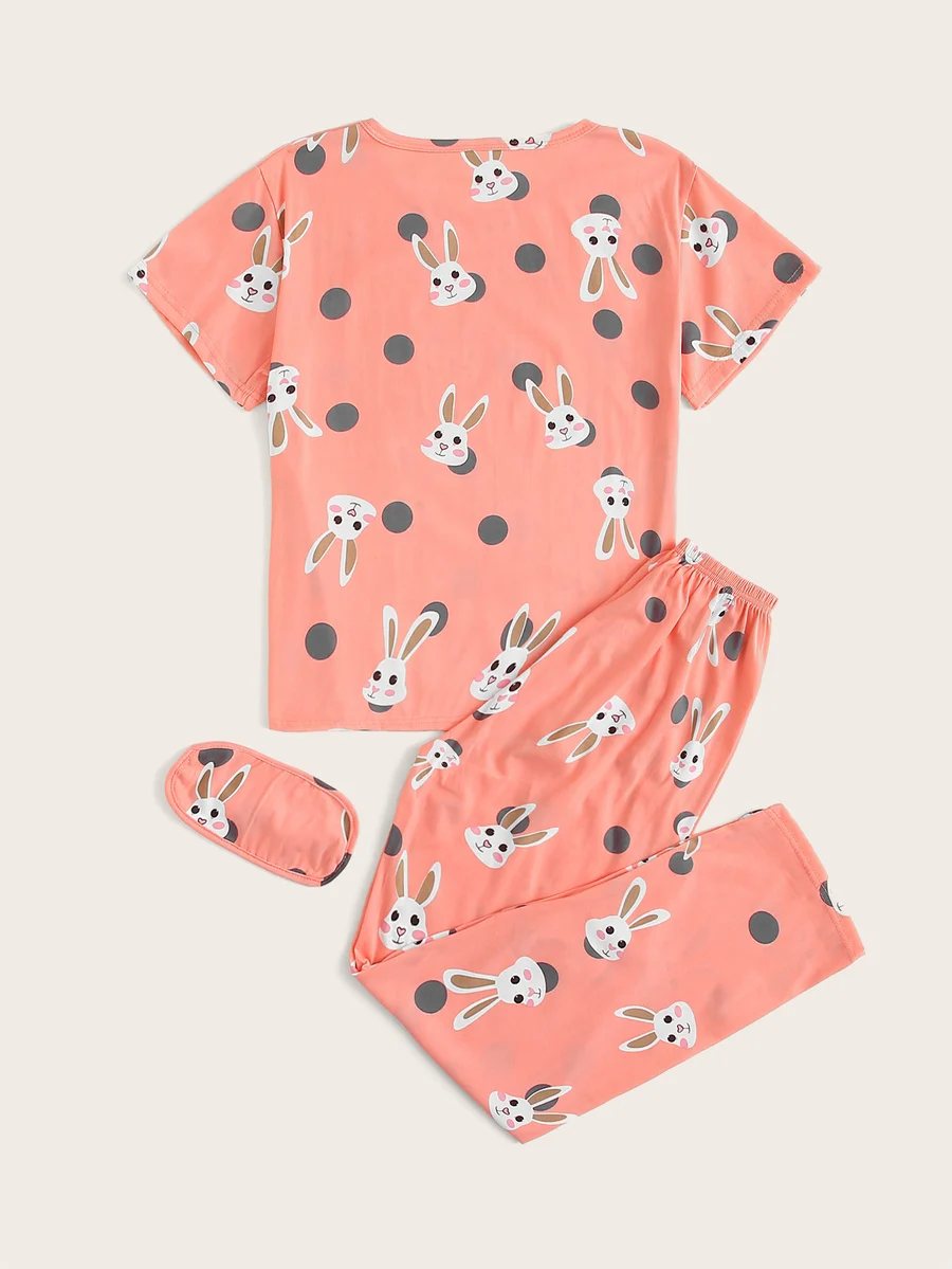Rabbit Print Polka Dot Pajama Set With Eye Cover
Rabbit Print Polka Dot Pajama Set With Eye Cover