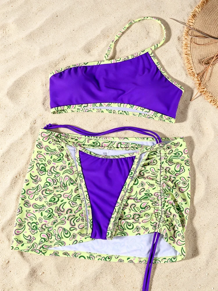 Swimsuit With Skirt One Shoulder Bikini Purple Print Swimwear Sexy Bikini Women Three-Piece Swimsuit
Swimsuit With Skirt One Shoulder Bikini Purple Print Swimwear Sexy Bikini Women Three-Piece Swimsuit