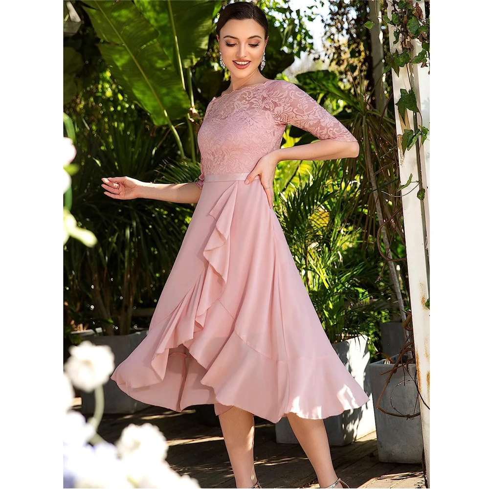 Women Dress Lace Bowknot Elegant Ruffle Midi Length Dress A-line Knee Length Short Sleeve Dress Bridesmaid Cocktail Party Dress
Women Dress Lace Bowknot Elegant Ruffle Midi Length Dress A-line Knee Length Short Sleeve Dress Bridesmaid Cocktail Party Dress