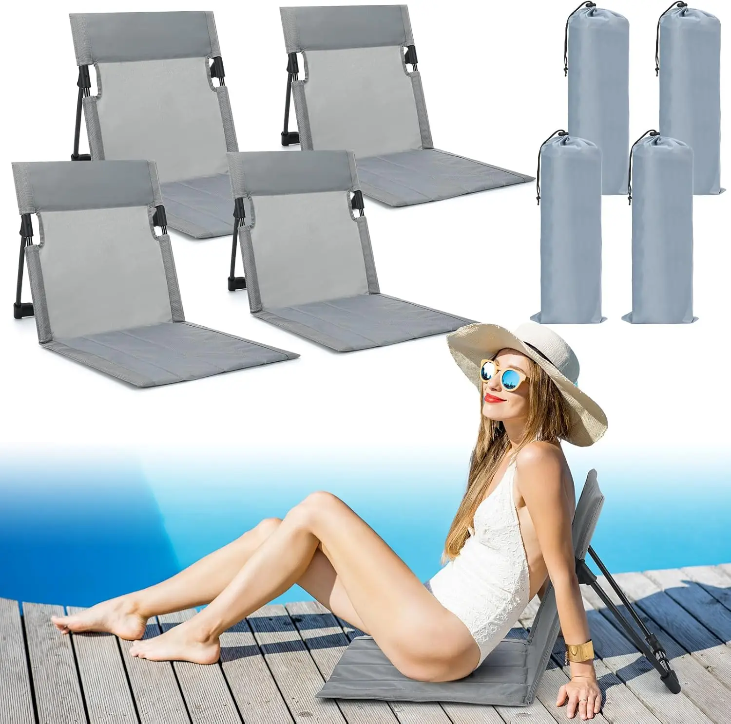 Foldable Poolside Beach Chairs Set of 4 with Back Support and Carry Bag for Adults Traveling Camping Lawn
Foldable Poolside Beach Chairs Set of 4 with Back Support and Carry Bag for Adults Traveling Camping Lawn