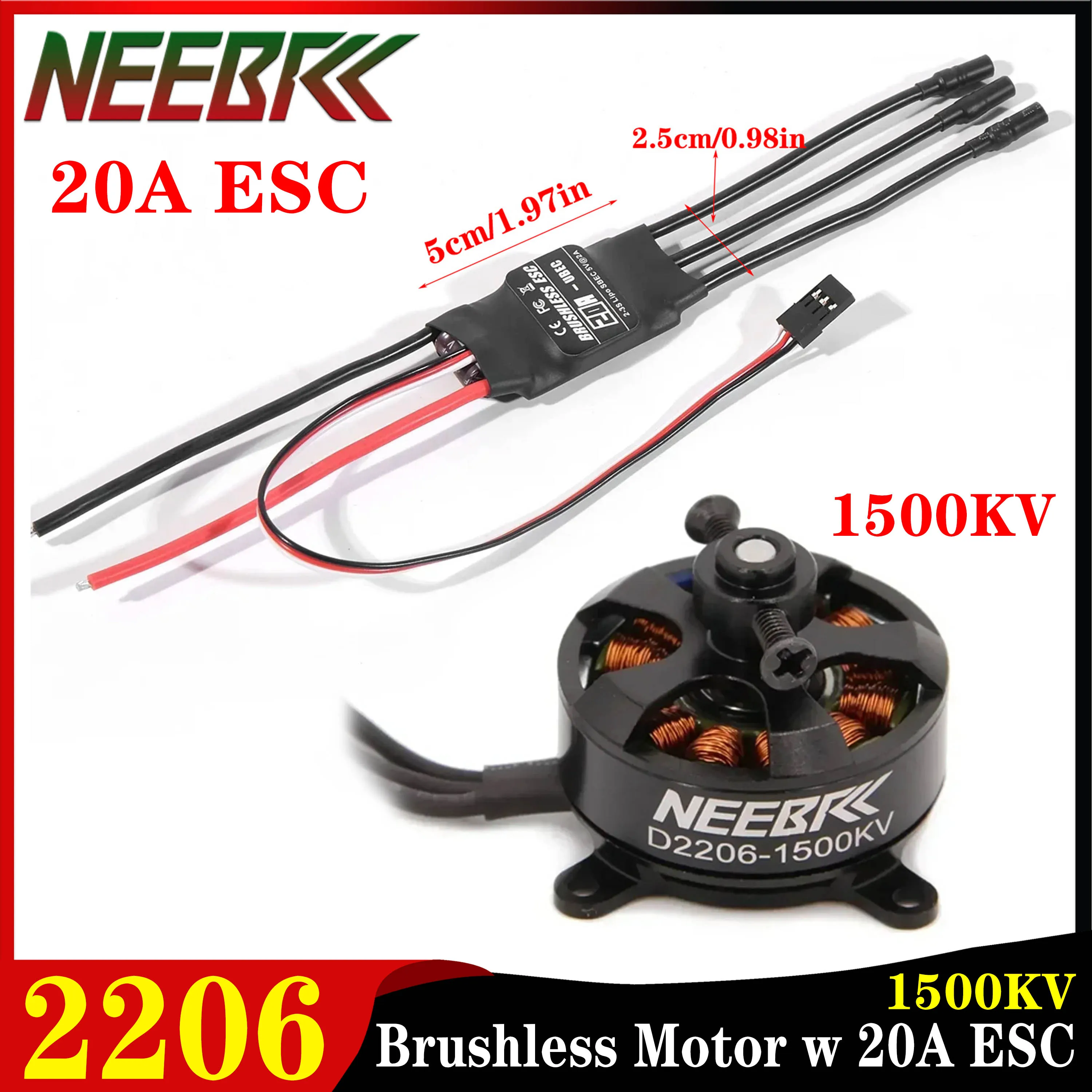 NEEBRC 2206 1500KV Outrunner Brushless Motor with 20A ESC 2-3S Speed Controller for Fixed-wing AirPlane FPV Drone Multicopter 
NEEBRC 2206 1500KV Outrunner Brushless Motor with 20A ESC 2-3S Speed Controller for Fixed-wing AirPlane FPV Drone Multicopter