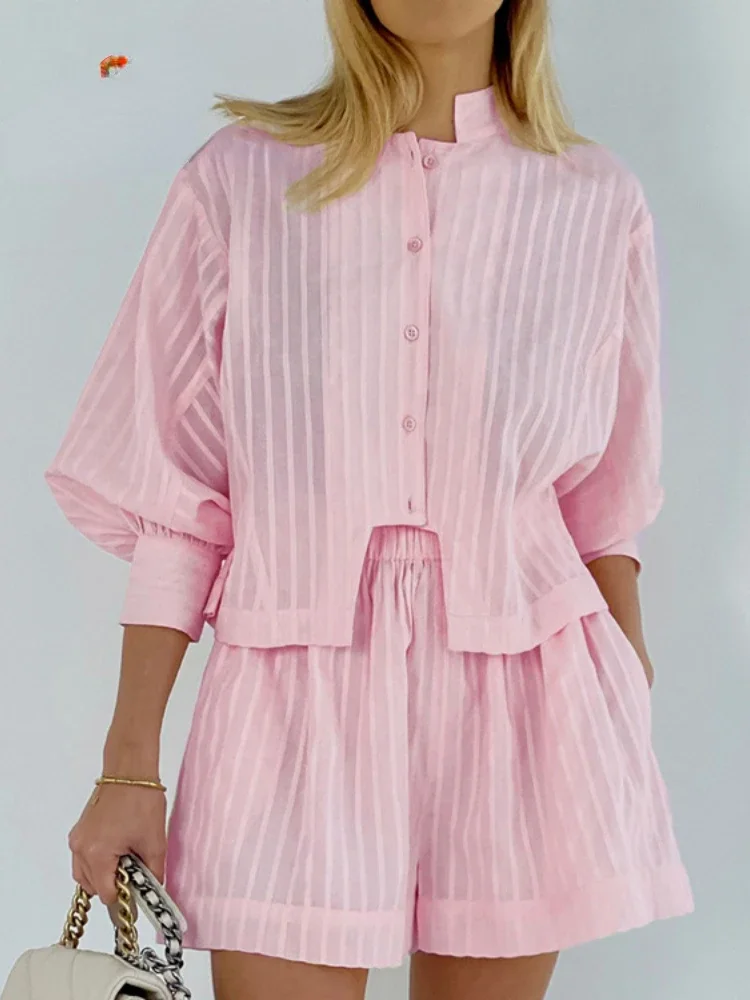 New Women's Short Sets Cotton Jacquard Long Sleeve Button Shirt Elegant Pockets Casual Stand Collar Top Sets for Women 2 Pieces
New Women's Short Sets Cotton Jacquard Long Sleeve Button Shirt Elegant Pockets Casual Stand Collar Top Sets for Women 2 Pieces
