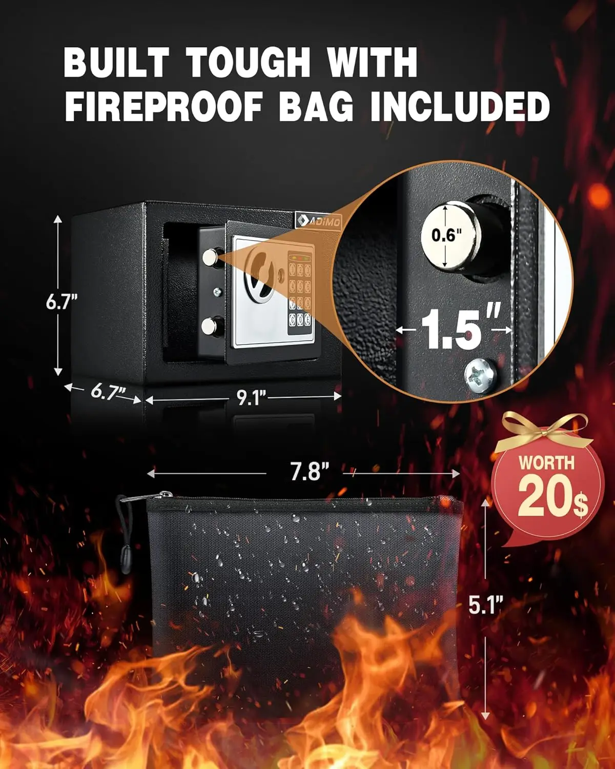 Safe Box, Small Safe for College Dorm Room with Fireproof Waterproof Money Bag for Cash or Document, Keys &Pass Code,Hot Sale
Safe Box, Small Safe for College Dorm Room with Fireproof Waterproof Money Bag for Cash or Document, Keys &Pass Code,Hot Sale