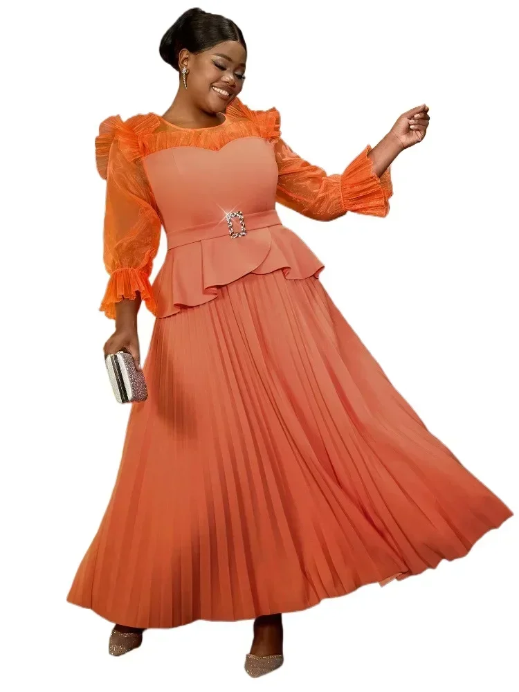 African Orange Patchwork Ruffle Pleated Chiffon Dress for Spring Summer Party and Church Wedding Elegant Long Sleeve Dress
African Orange Patchwork Ruffle Pleated Chiffon Dress for Spring Summer Party and Church Wedding Elegant Long Sleeve Dress