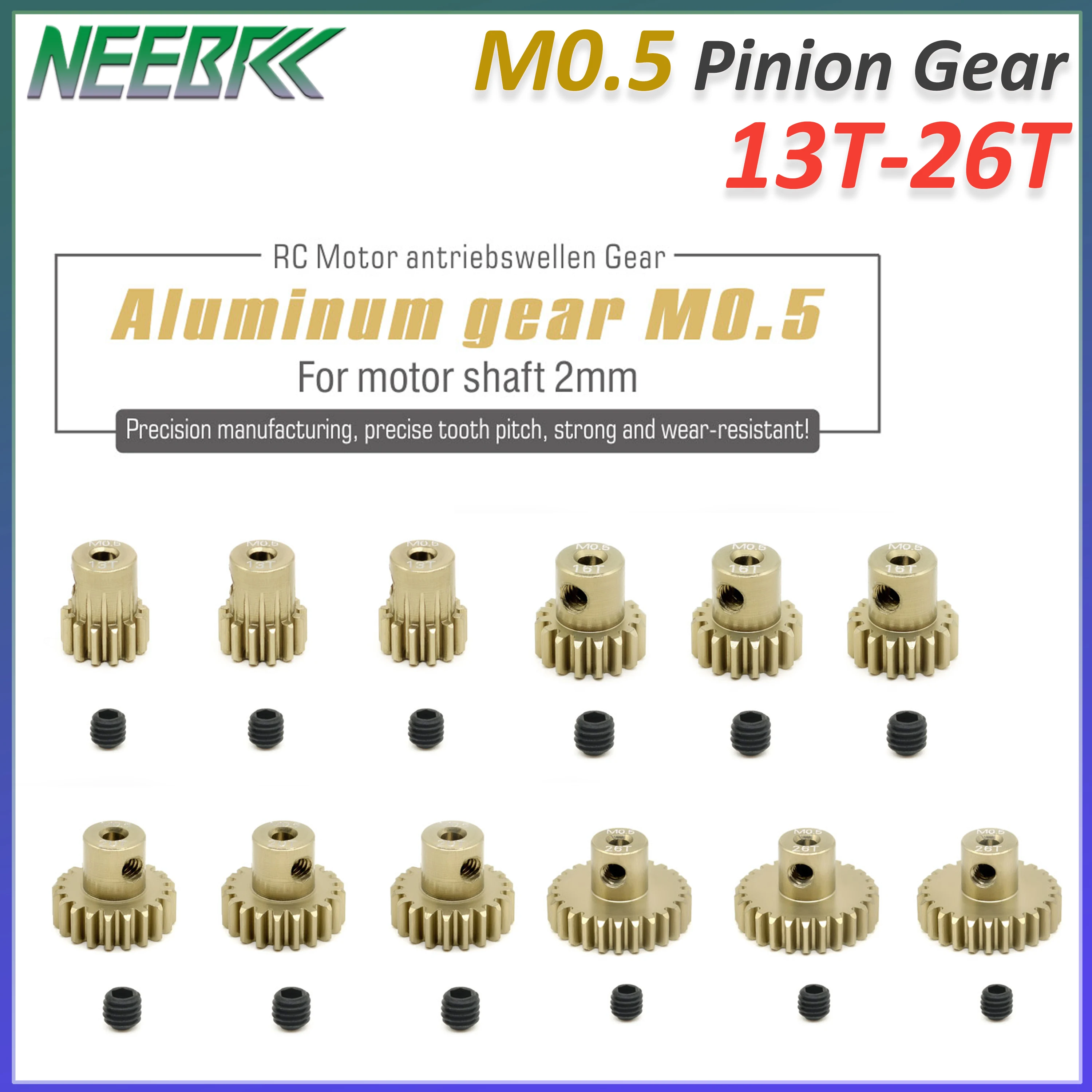 M0.5 13T-26T 2mm Shaft Aluminum Pinion Gear M0.5 Metal Motor Gear for 1/28 1/24 RC Car Buggy Truck Model Brushless Motor Parts
M0.5 13T-26T 2mm Shaft Aluminum Pinion Gear M0.5 Metal Motor Gear for 1/28 1/24 RC Car Buggy Truck Model Brushless Motor Parts
