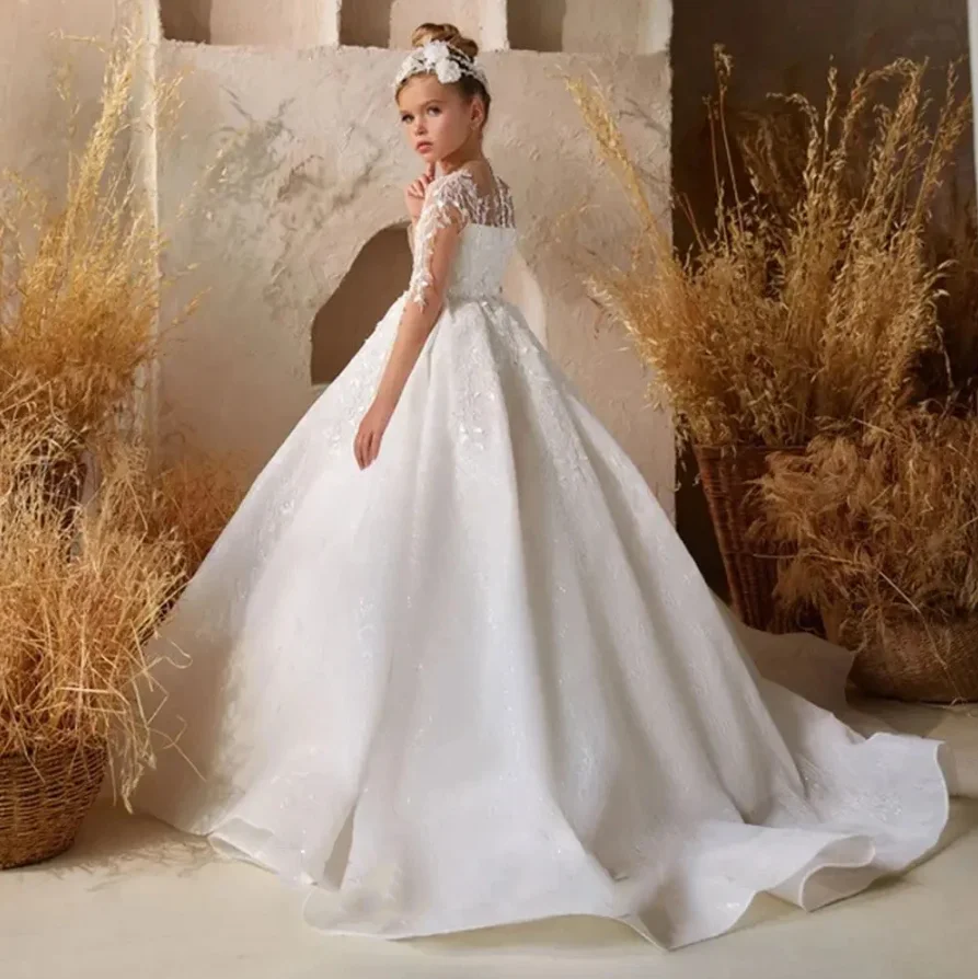 White Satin Ball Gown Flower Girl Dress For Wedding Sequin Lace Full Sleeve Child First Communion Gown Birthday Party Dress
White Satin Ball Gown Flower Girl Dress For Wedding Sequin Lace Full Sleeve Child First Communion Gown Birthday Party Dress