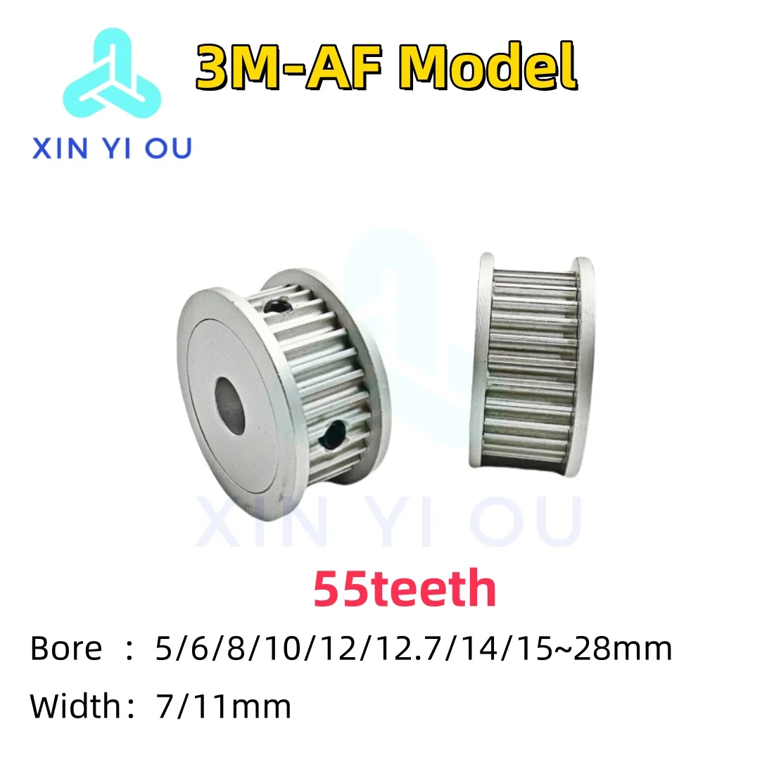 HTD 3M Timing Pulley 55teeth-AF Type Bore 5/6/8/10/12/12.7/14/15~28mm Belt Width7/11mm3M Synchronous Wheel
HTD 3M Timing Pulley 55teeth-AF Type Bore 5/6/8/10/12/12.7/14/15~28mm Belt Width7/11mm3M Synchronous Wheel