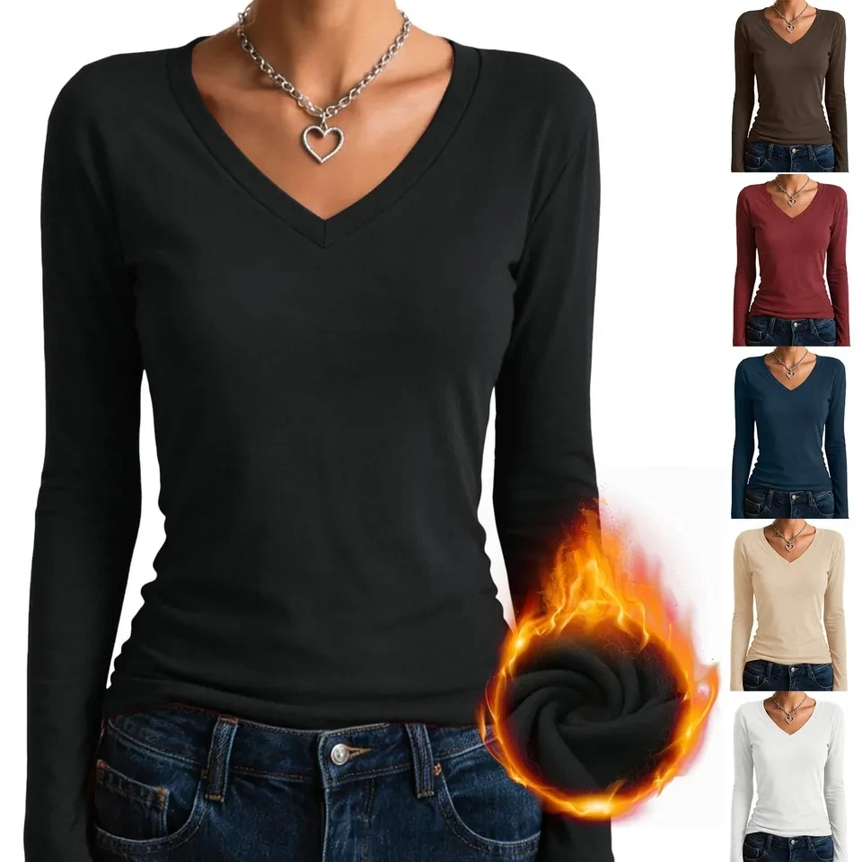 Women Thermal Underwear Long-Sleeved Basic T-Shirts Fashion New Style V-Neck Tops Solid Color Soft Bottoming Shirt
Women Thermal Underwear Long-Sleeved Basic T-Shirts Fashion New Style V-Neck Tops Solid Color Soft Bottoming Shirt