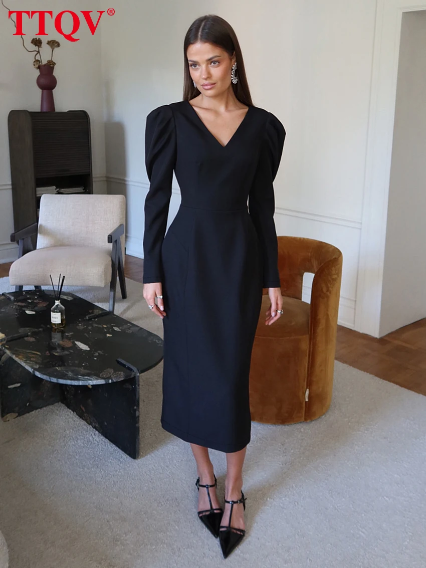 TTQV Fashion Slim Black Office Women Dress 2026 Bodycon V-Neck Long Sleeve Midi Dresses Elegant Classic High Waist Female Dress
TTQV Fashion Slim Black Office Women Dress 2026 Bodycon V-Neck Long Sleeve Midi Dresses Elegant Classic High Waist Female Dress