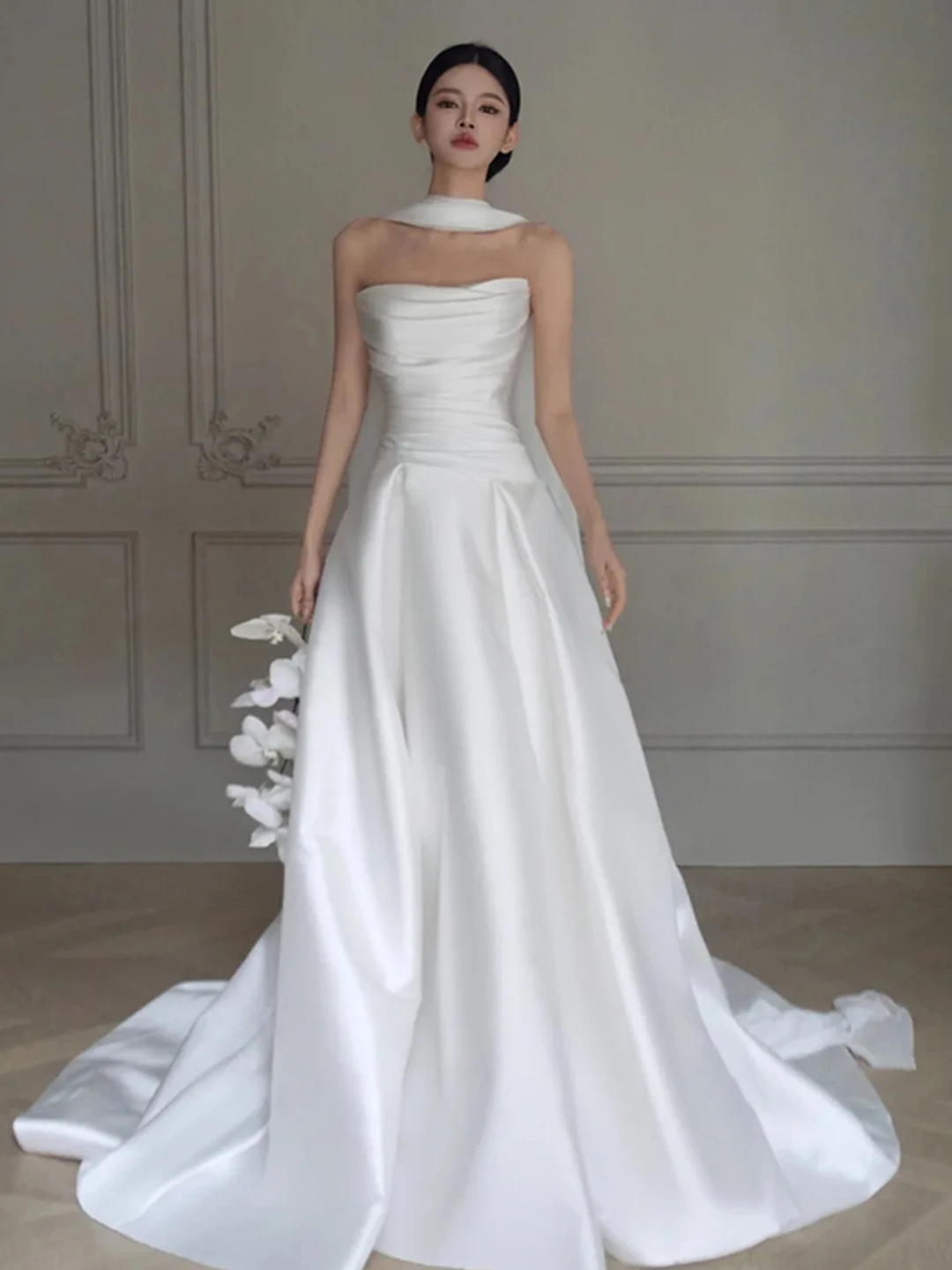 Ele Satin Bridal Gown Women's Sle Korean Version mid Waist Zipper Long Dr for Wedding Par Performance No Sve
Ele Satin Bridal Gown Women's Sle Korean Version mid Waist Zipper Long Dr for Wedding Par Performance No Sve