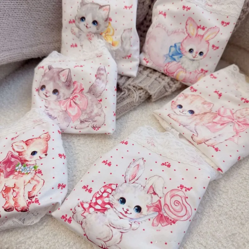 Sexy Soft Cartoon Lace Lingerie Solid Cotton Underwear Women Low Waist Cute Cat Femme Panties Breathable Comfortable Youth Brief
Sexy Soft Cartoon Lace Lingerie Solid Cotton Underwear Women Low Waist Cute Cat Femme Panties Breathable Comfortable Youth Brief