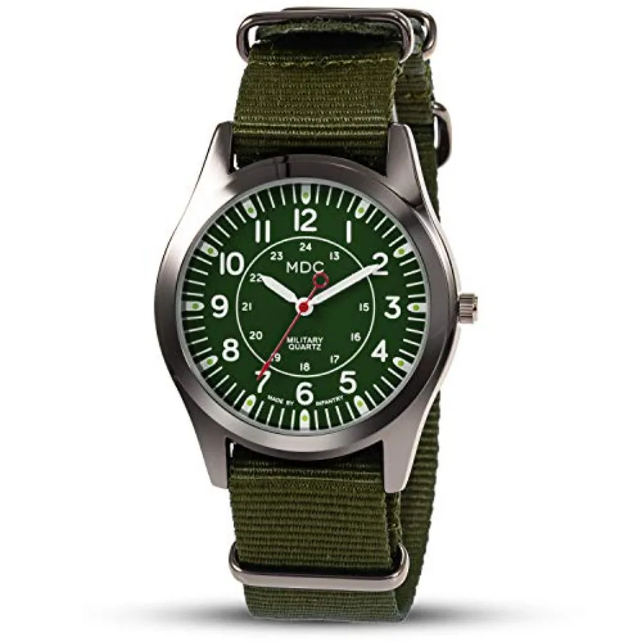 MDC Mens Analog Watch, 12/24 Hour Military Wrist Watches for Men Tactical, Army Field Wristwatch with Slip-Thru Nylon Band
MDC Mens Analog Watch, 12/24 Hour Military Wrist Watches for Men Tactical, Army Field Wristwatch with Slip-Thru Nylon Band